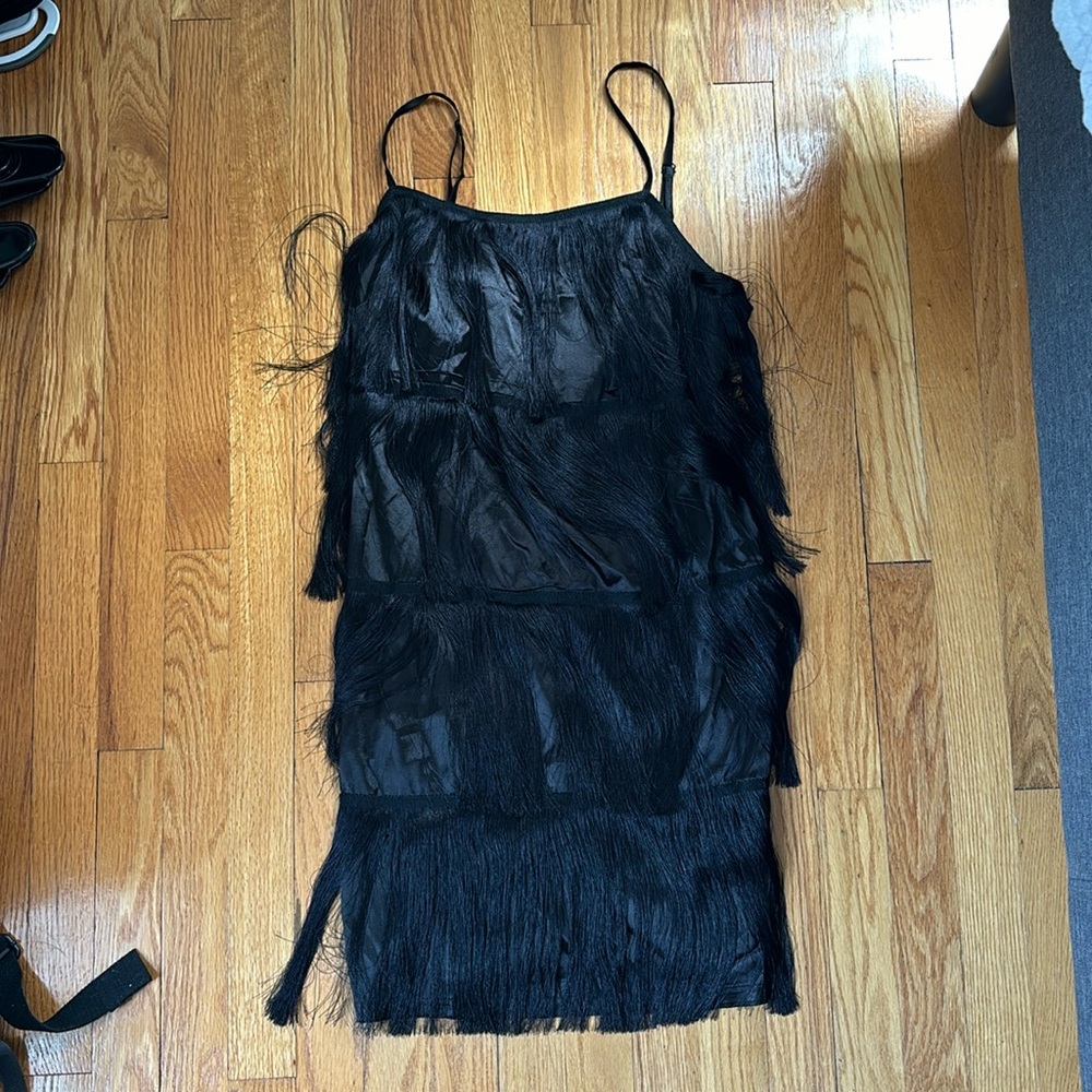 Black fringe, flapper dress